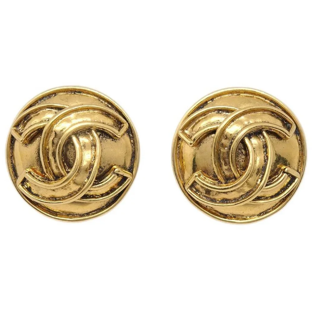 Chanel Button Earrings Clip-On Gold 94P